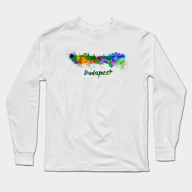 Budapest skyline in watercolor Long Sleeve T-Shirt by PaulrommerArt